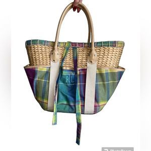 Ralph Lauren tote bag | Plaid Woven Wicker Hand Bag | Multi-Color Cotton Canvas